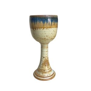 Studio Art Pottery Goblet Signed Ceramic Chalice Cup Wine Artsy Earthy Boho Clay
